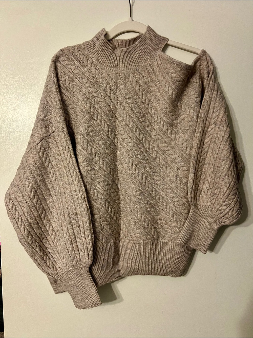 Express Cable Knit Mock Neck Cold Shoulder Sweater- Beige | NWOT - L